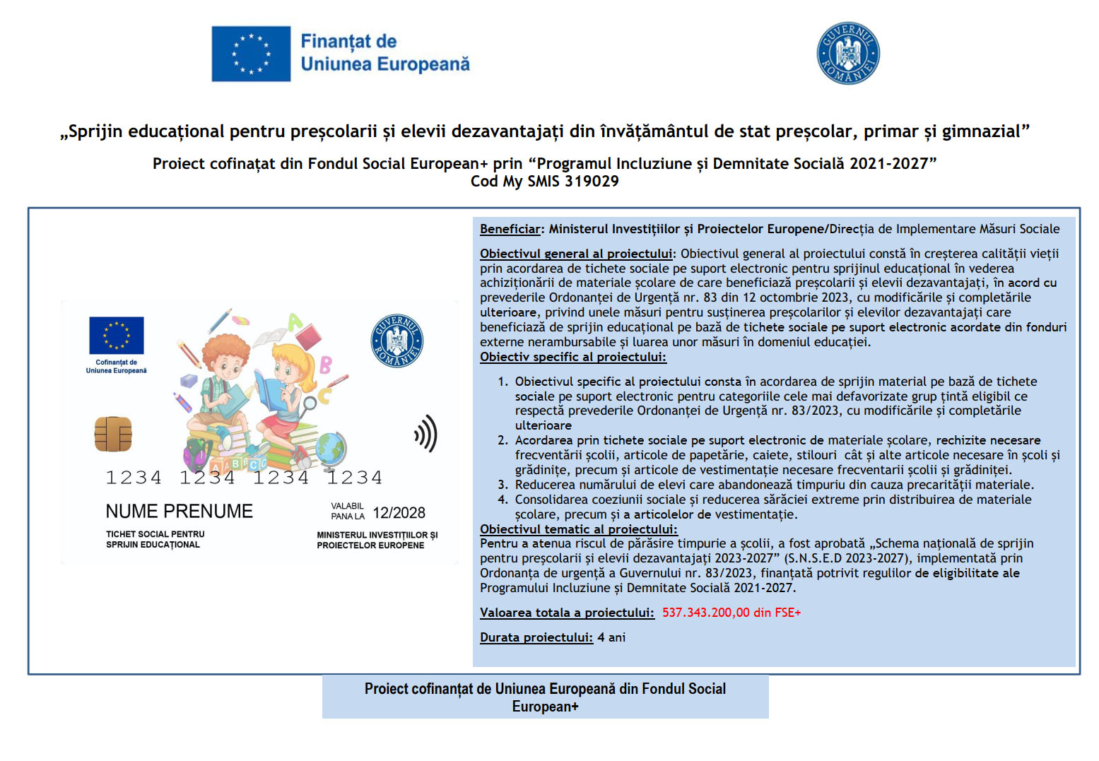 Afis proiect Sprijin educational tichete sociale 2023-2024